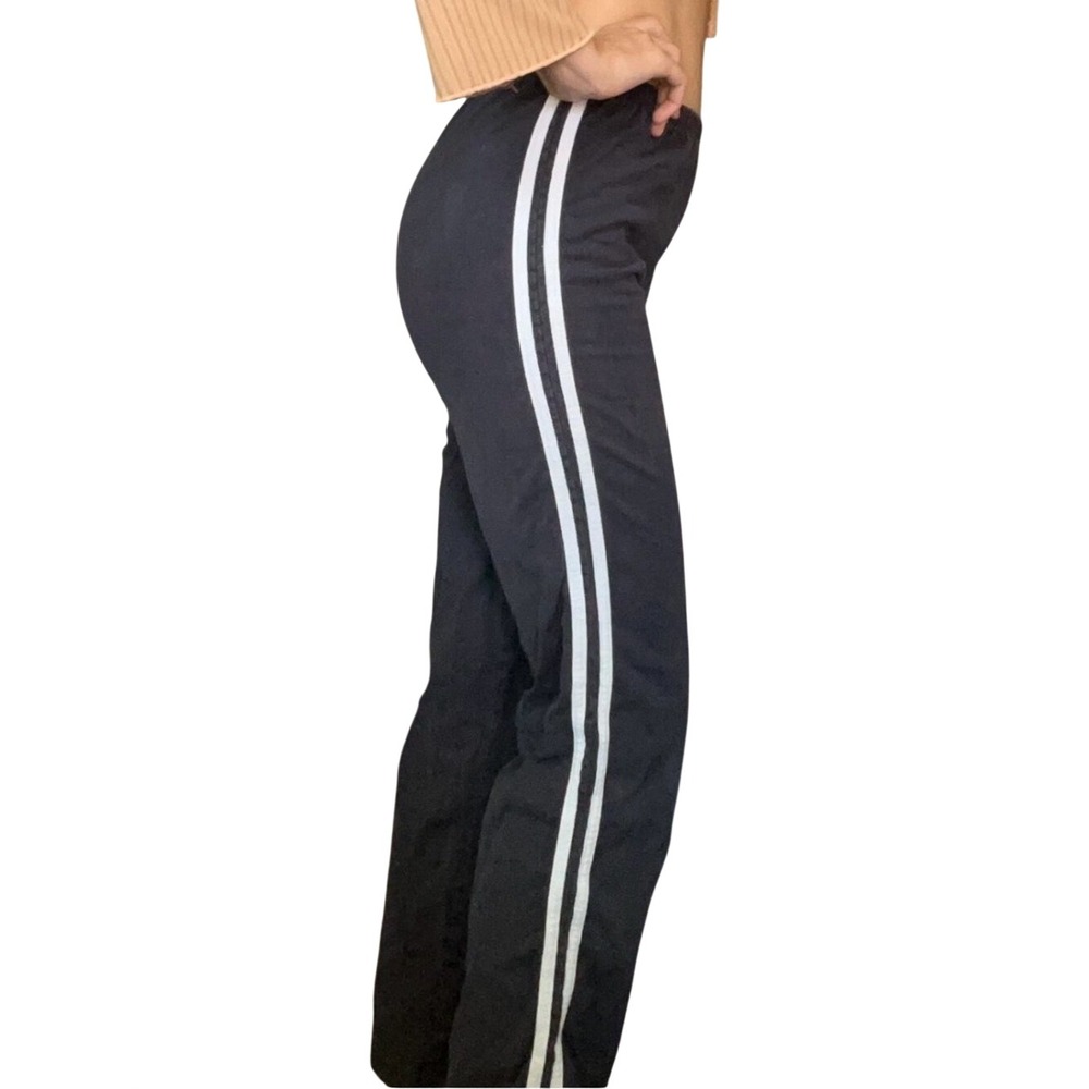 John Galt Brandy Melville Black Thermal Waffle Knit Side Stripe Track Pants Smal